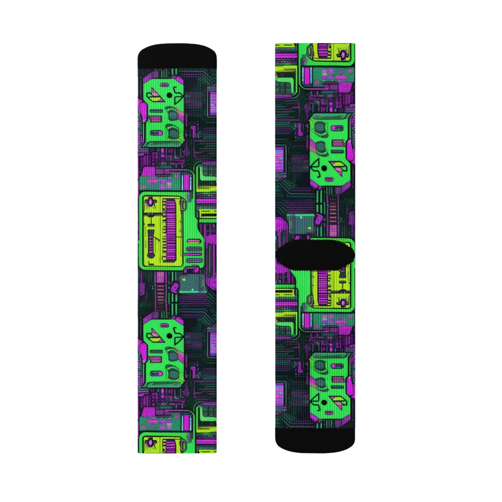 Synthwave Hardware on Socks — Right Sock