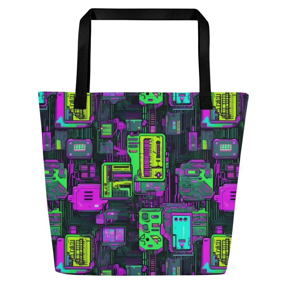 Synthwave Hardware on Large Tote Bag W/ Pocket — Front