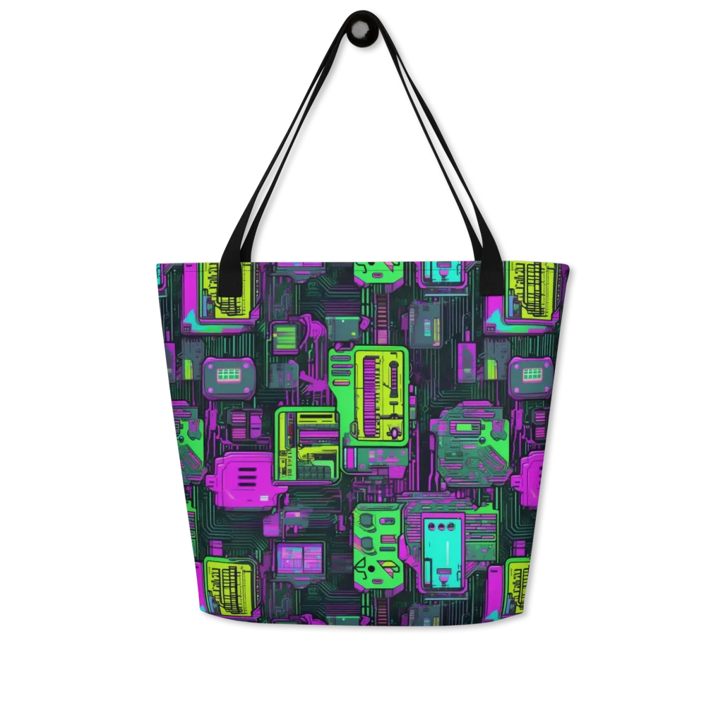 Synthwave Hardware on Large Tote Bag W/ Pocket — Front
