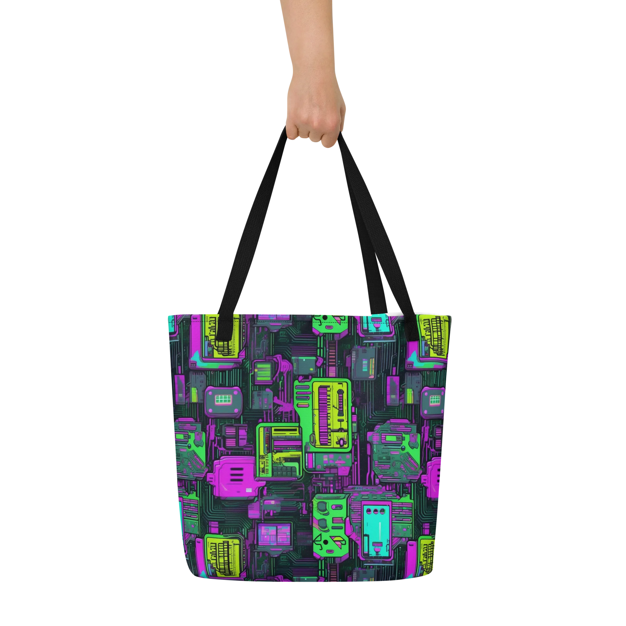 Synthwave Hardware on Large Tote Bag W/ Pocket — Front