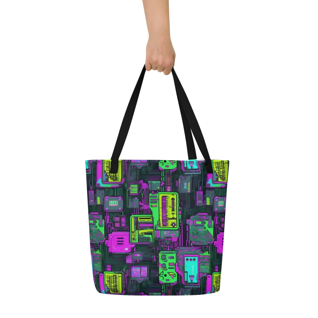 Synthwave Hardware on Large Tote Bag W/ Pocket — Front