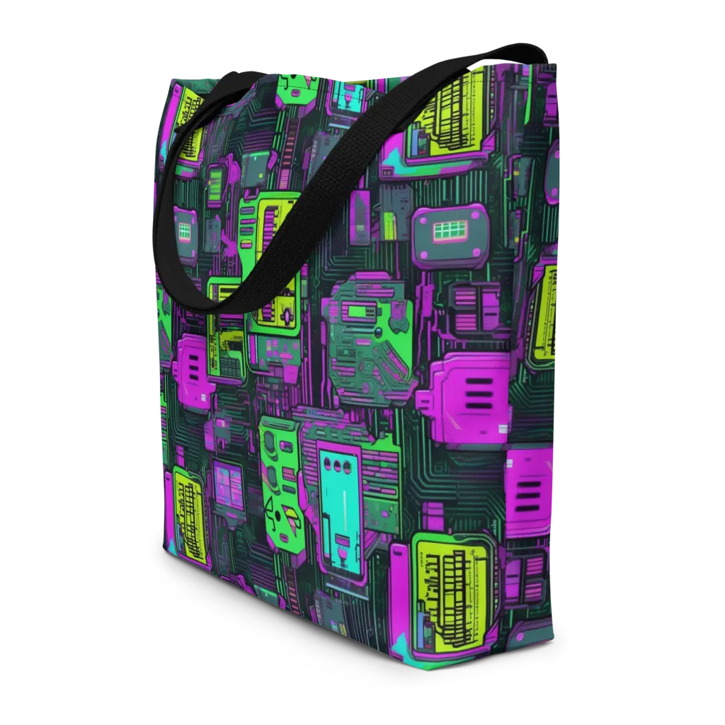 Synthwave Hardware on Large Tote Bag W/ Pocket — Front