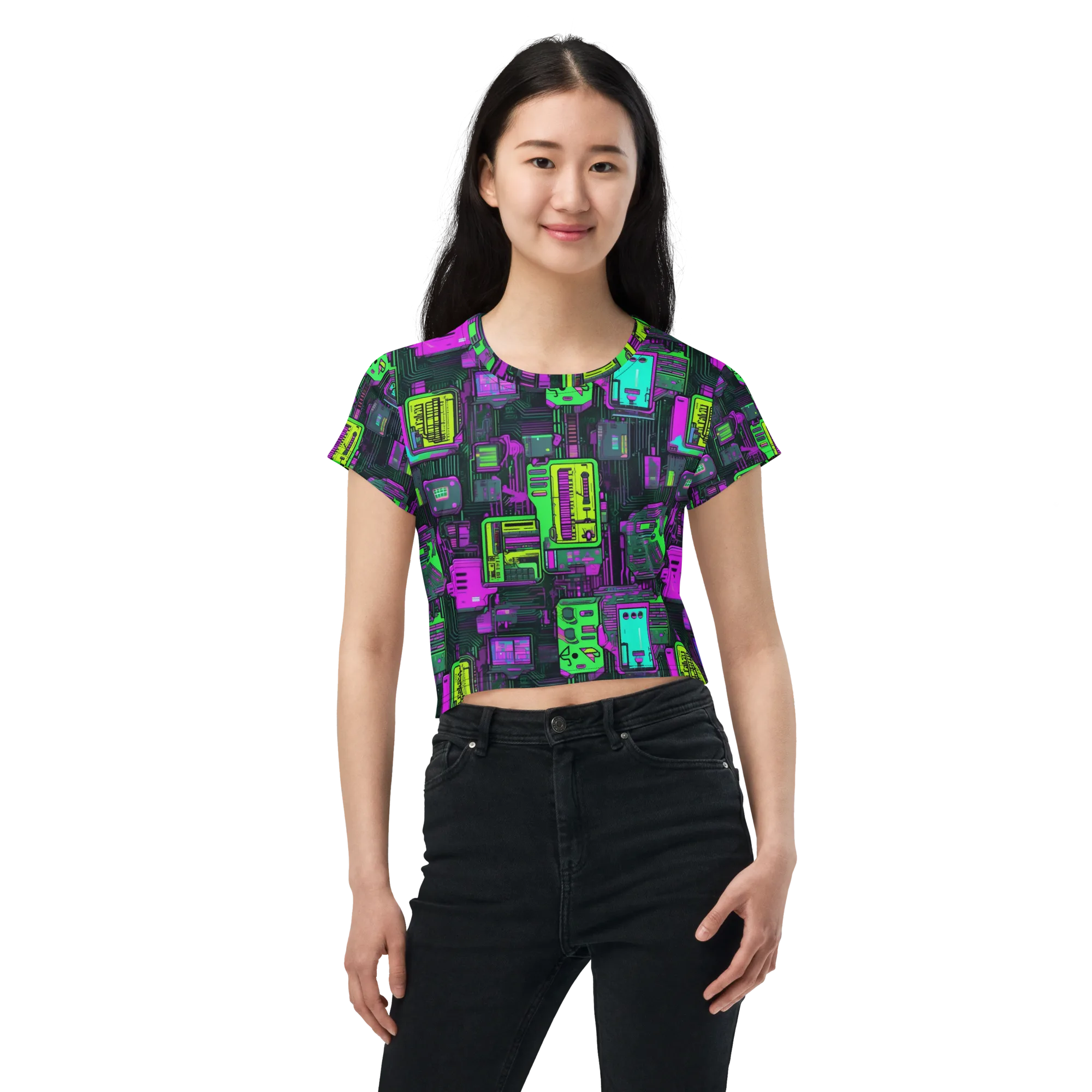 Synthwave Hardware on Crop Tee — Front