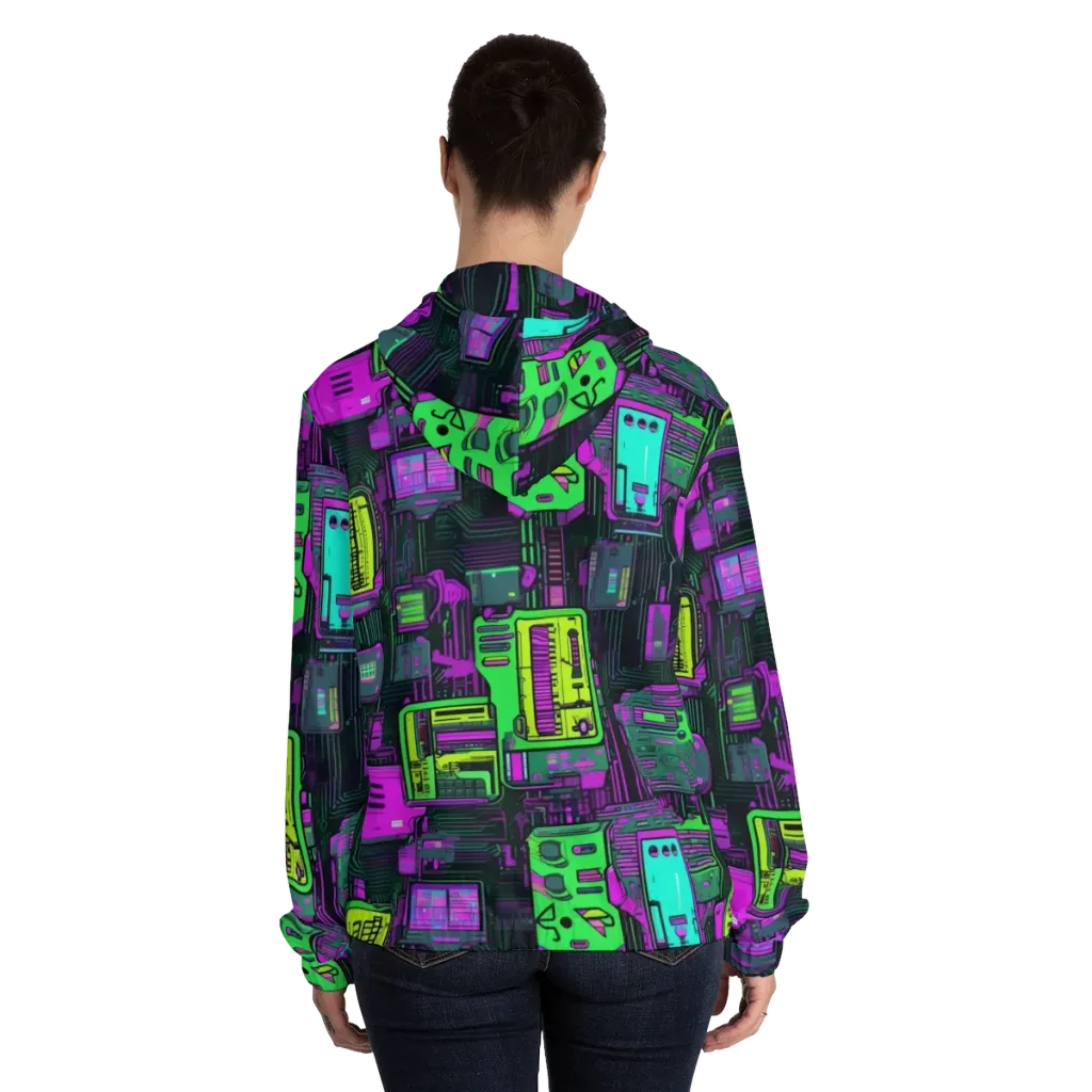 Synthwave Hardware on Women's Full-Zip Hoodie — Back On Person