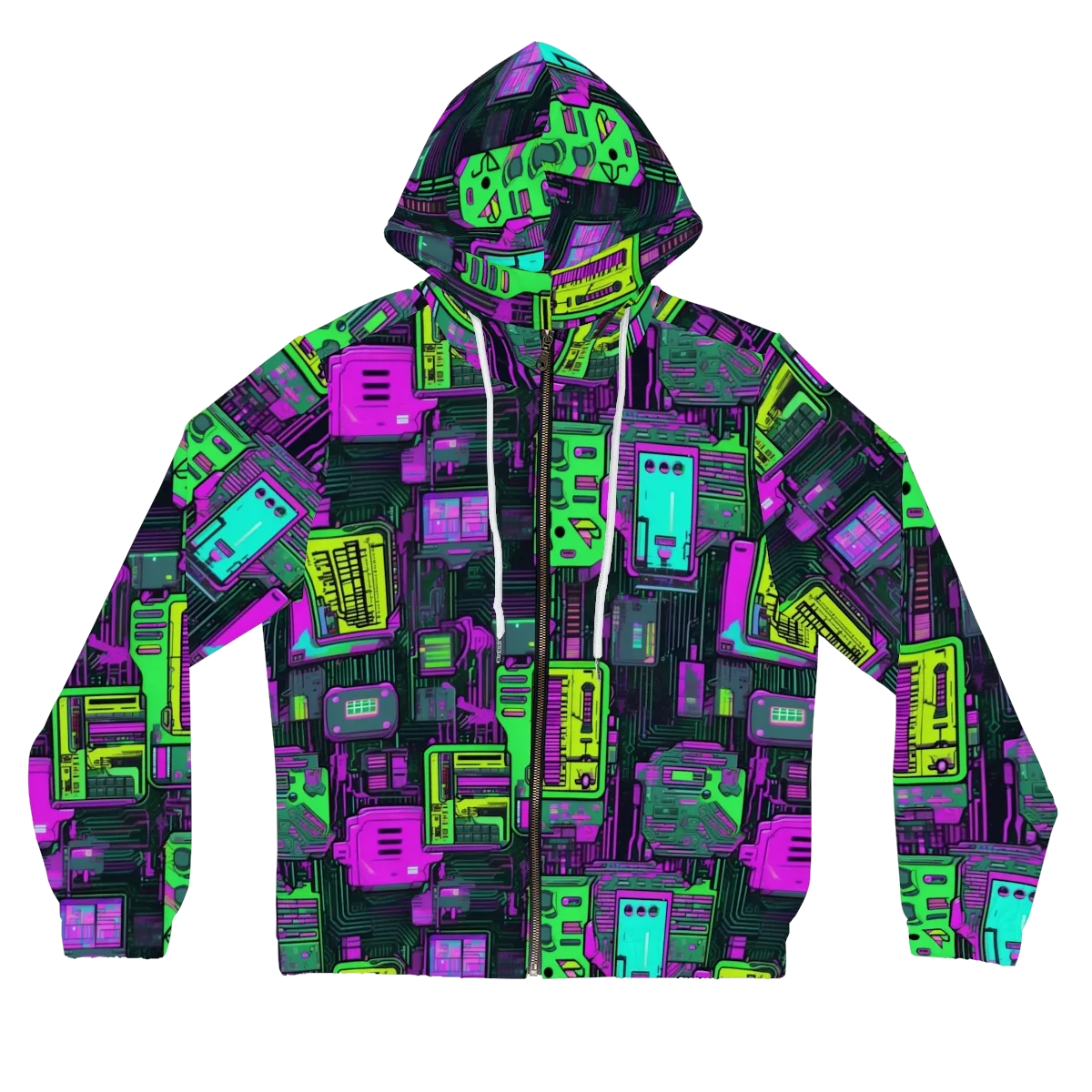 Synthwave Hardware on Women's Full-Zip Hoodie — Front