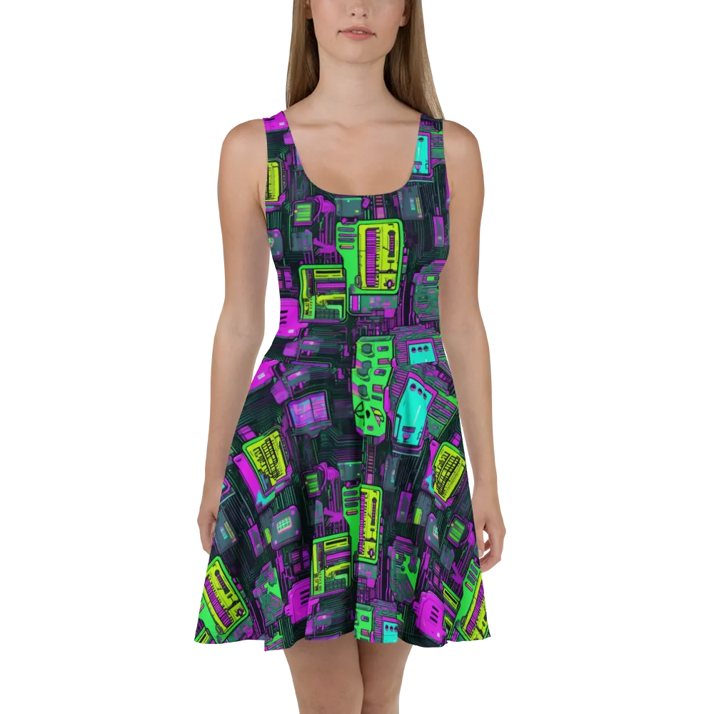 Synthwave Hardware on Skater Dress — Front