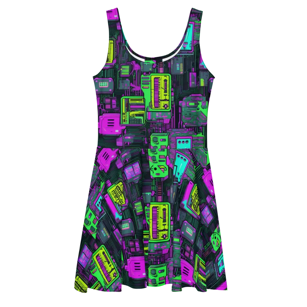 Synthwave Hardware on Skater Dress — Front
