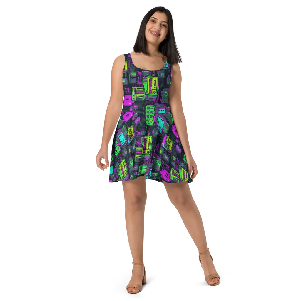 Synthwave Hardware on Skater Dress — Front