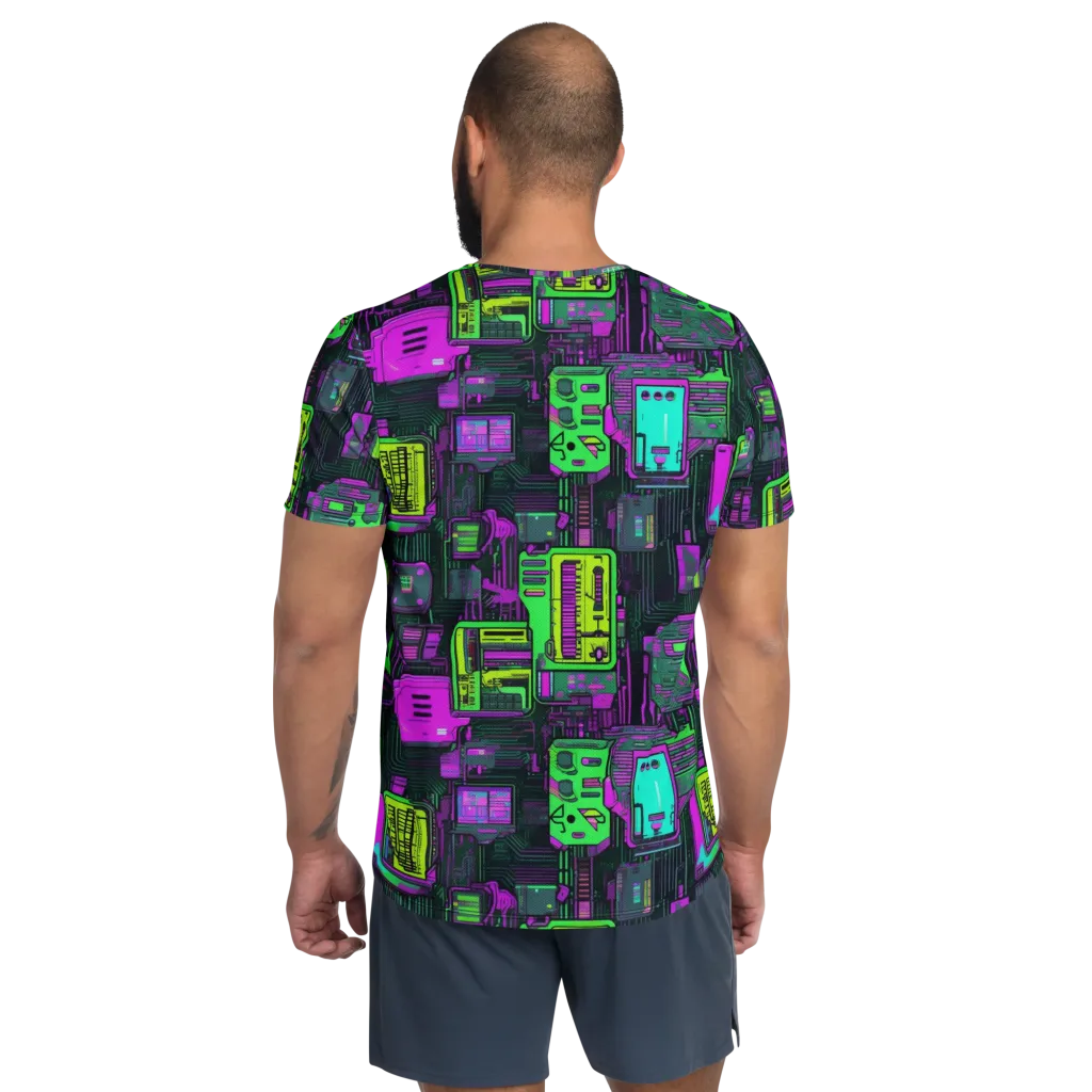 Synthwave Hardware on Men's Athletic T-Shirt — Back