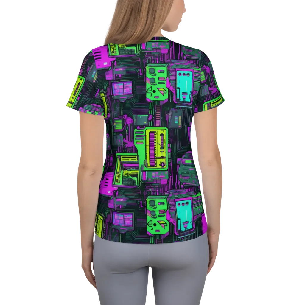 Synthwave Hardware on Women's Athletic T-Shirt — Back