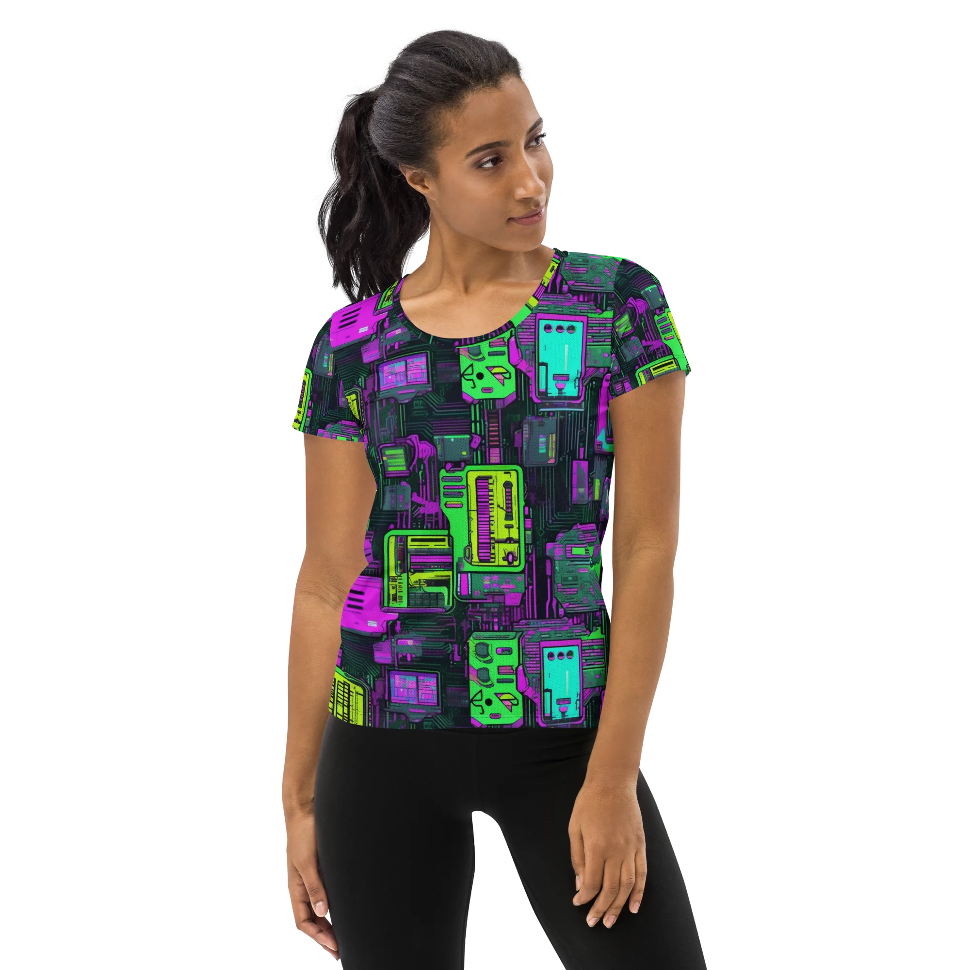 Synthwave Hardware on Women's Athletic T-Shirt — Front