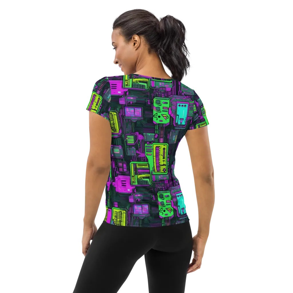 Synthwave Hardware on Women's Athletic T-Shirt — Back
