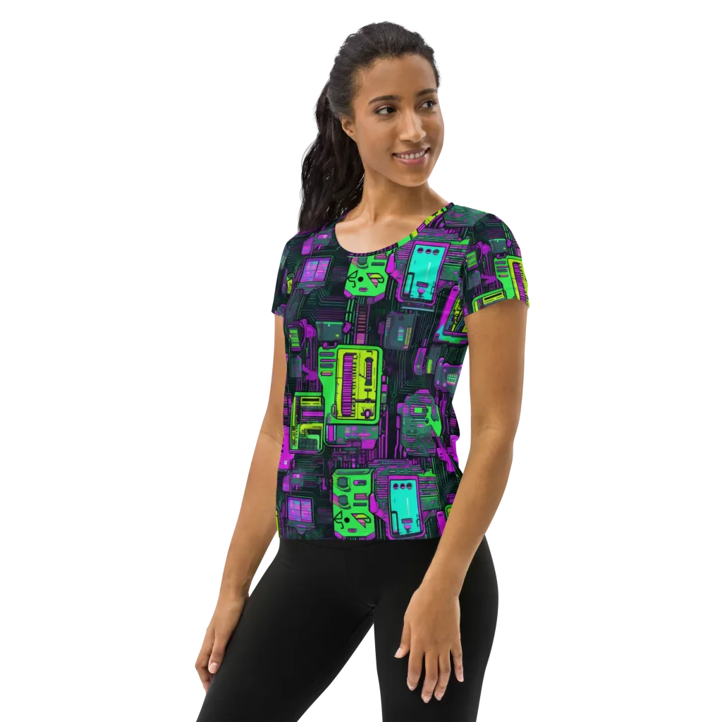 Synthwave Hardware on Women's Athletic T-Shirt — Left
