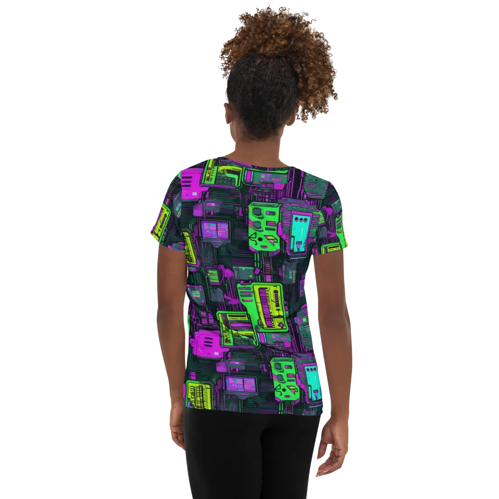 Synthwave Hardware on Women's Athletic T-Shirt — Back