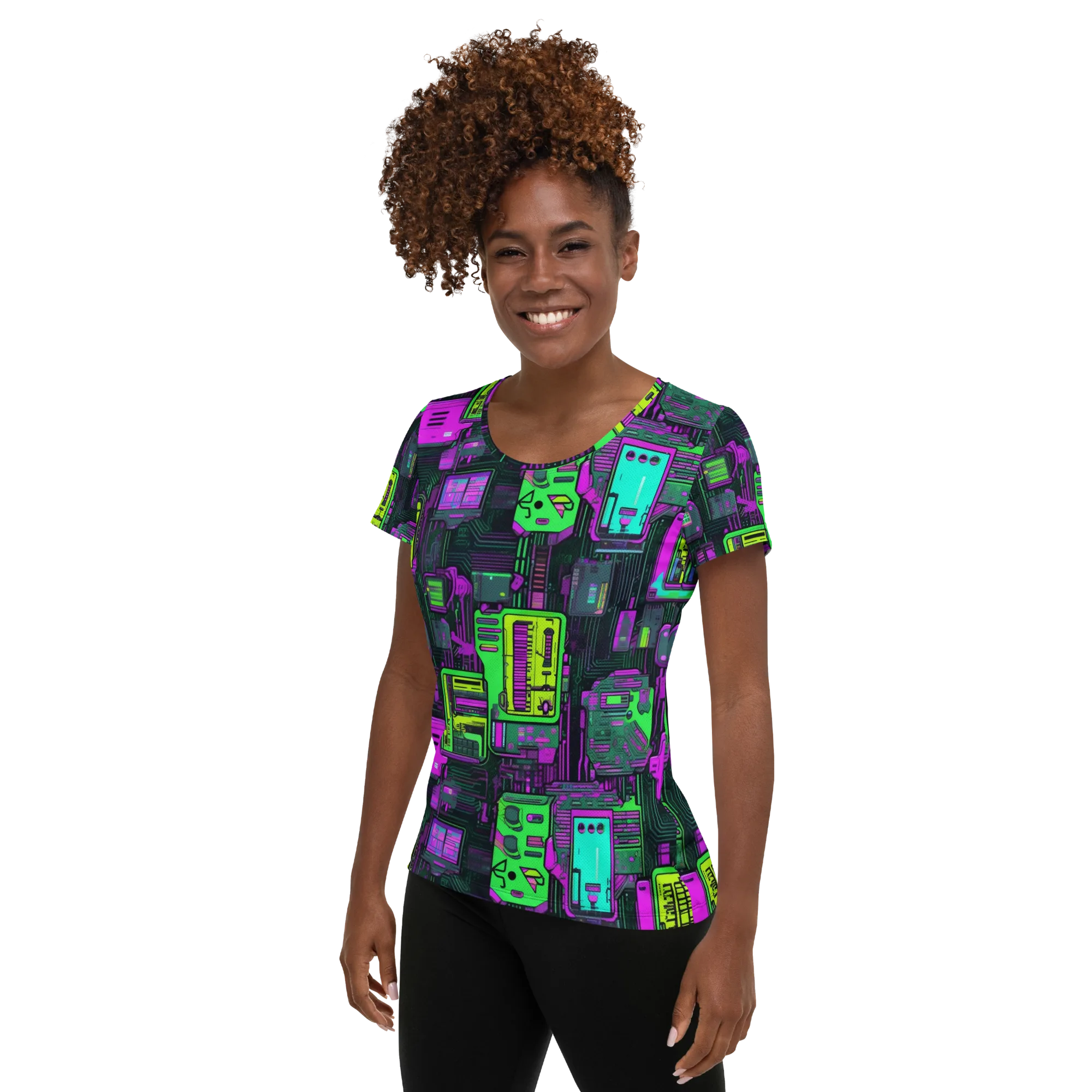 Synthwave Hardware on Women's Athletic T-Shirt — Left