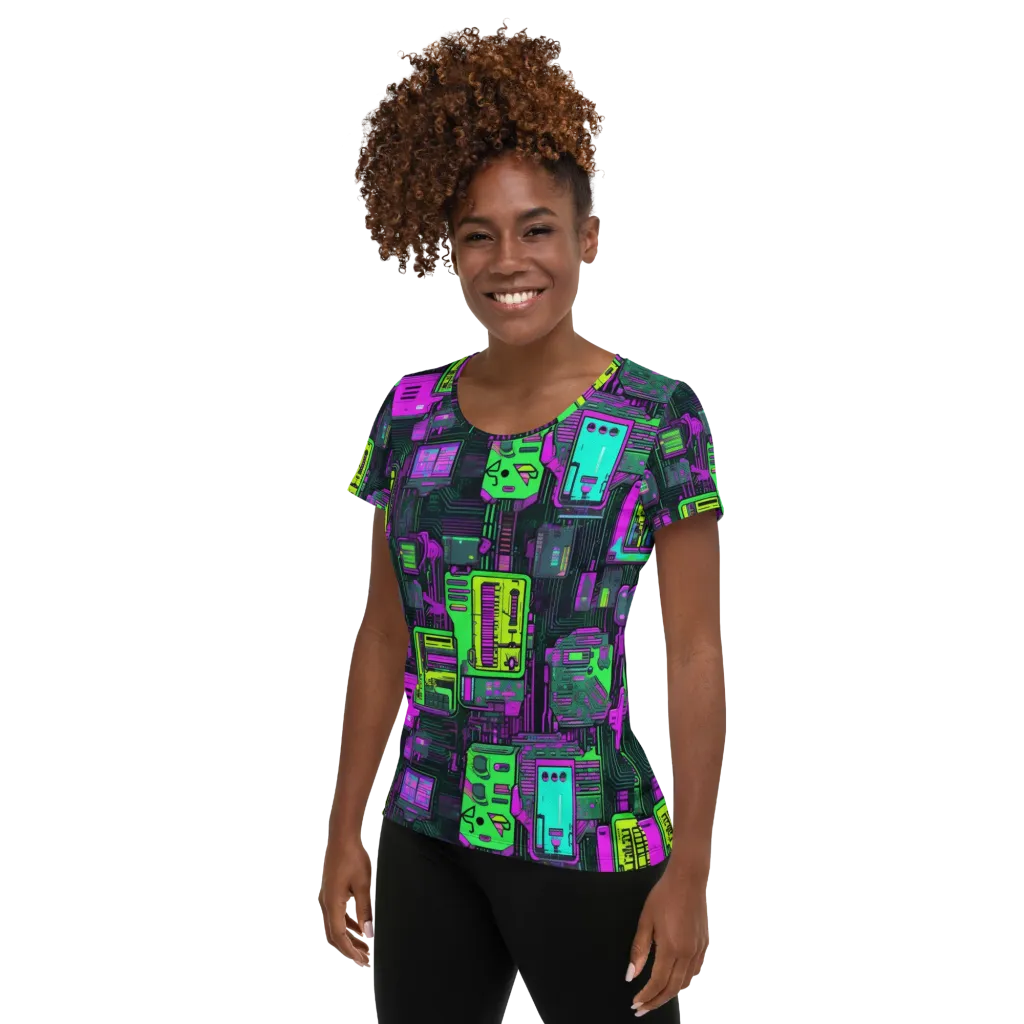 Synthwave Hardware on Women's Athletic T-Shirt — Left
