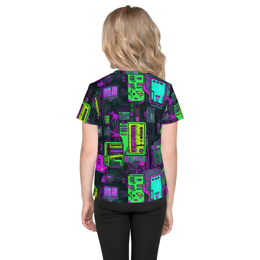 Synthwave Hardware on Kids Crew Neck T-Shirt — Back