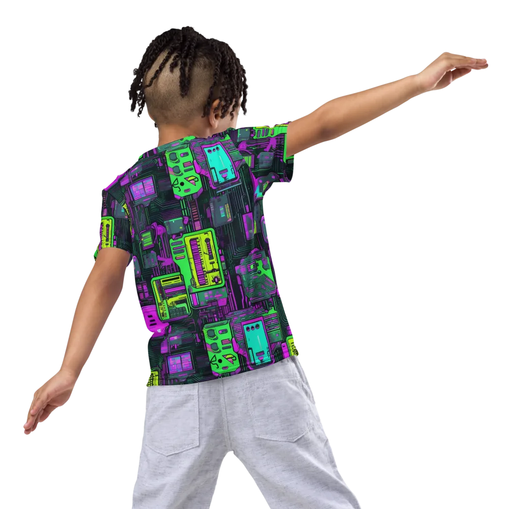 Synthwave Hardware on Kids Crew Neck T-Shirt — Back