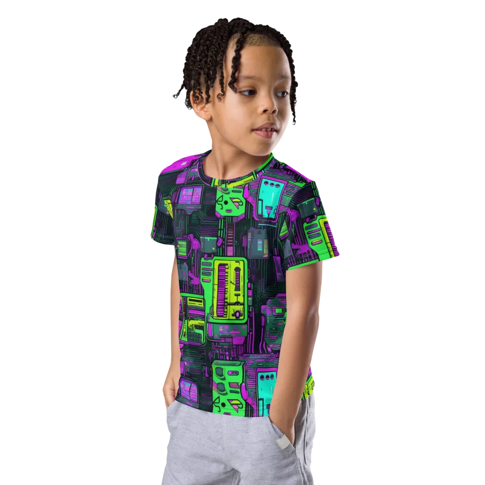 Synthwave Hardware on Kids Crew Neck T-Shirt — Left Front