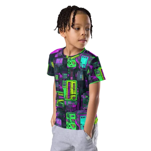 Synthwave Hardware on a Kids Crew Neck T-Shirt