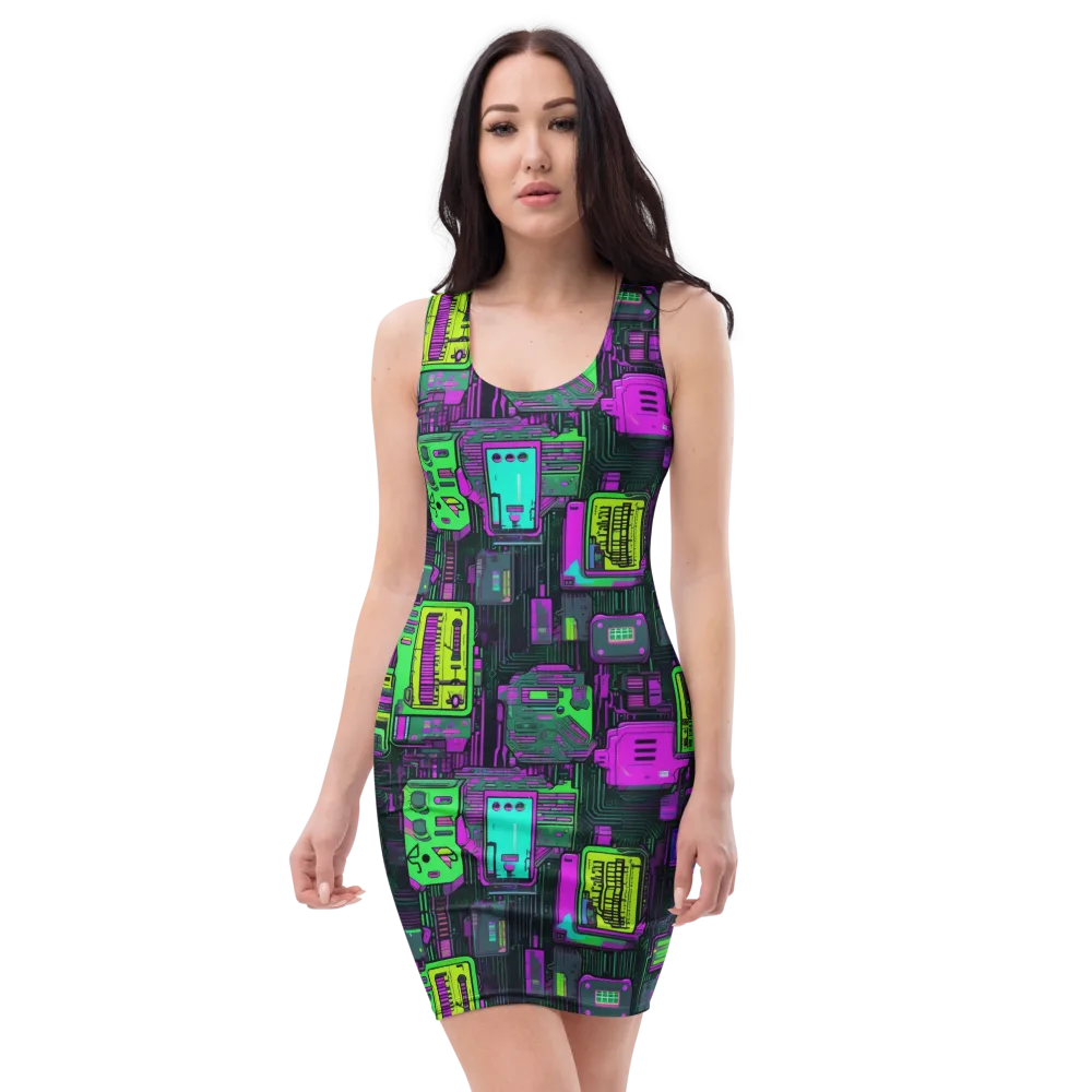 Synthwave Hardware on Bodycon Dress — Front