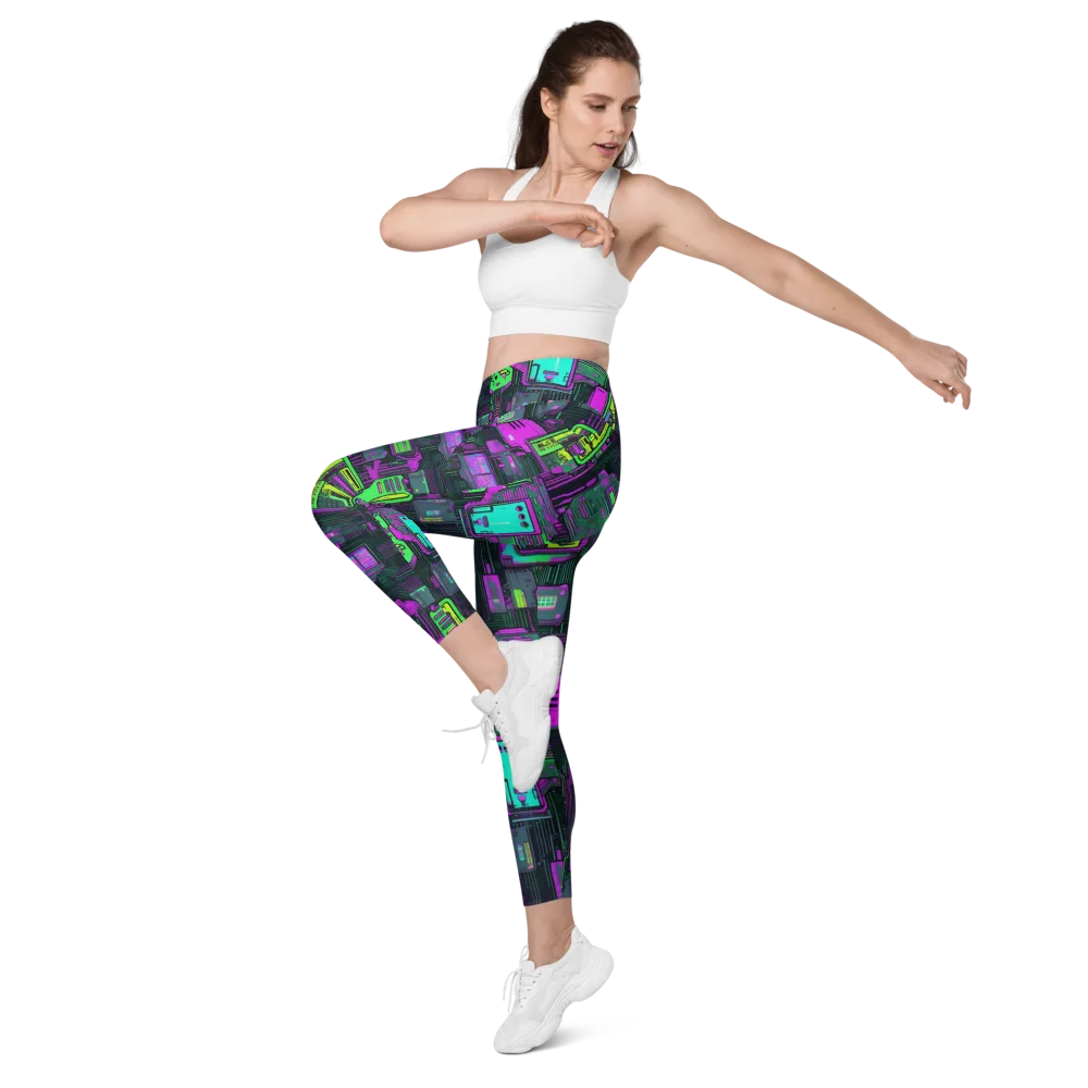 Synthwave Hardware on Leggings with Pockets — Left Front