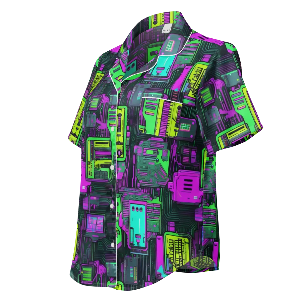 Synthwave Hardware on Women's Short Sleeve Pajama Top — Left Front