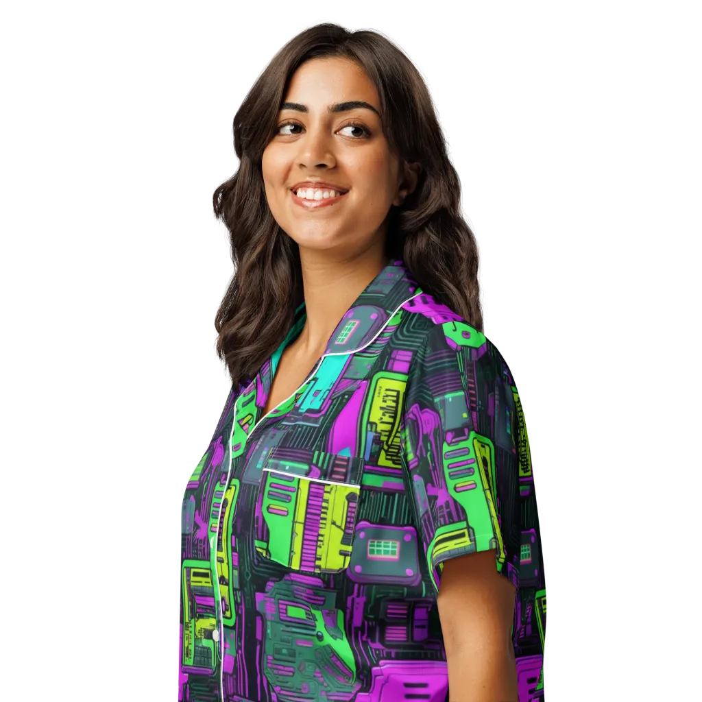 Synthwave Hardware on Women's Short Sleeve Pajama Top — Left Front