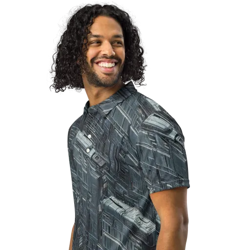 Midnight Infrastructure on a Men's Slim Fit Polo Shirt