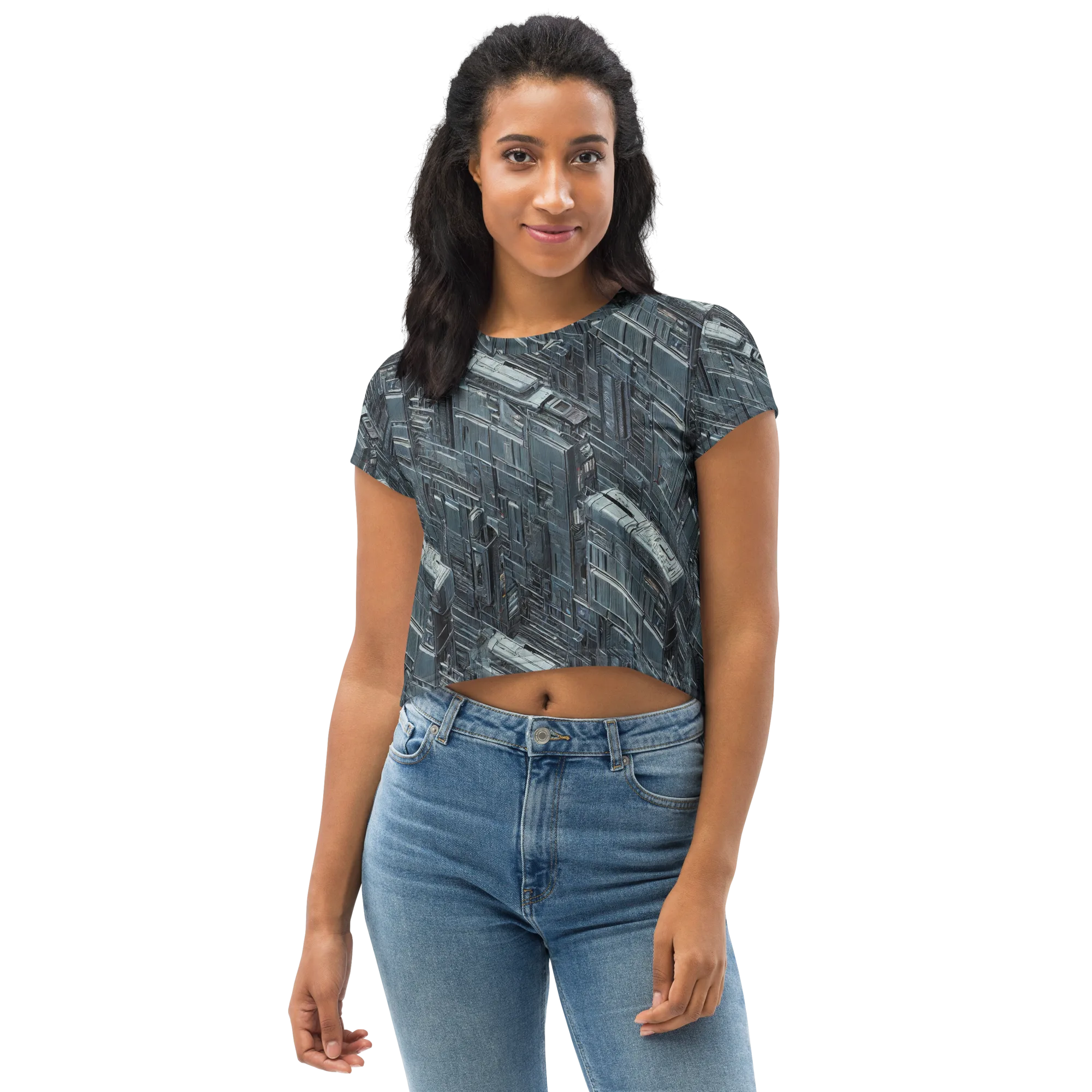 Midnight Infrastructure on Crop Tee — Front