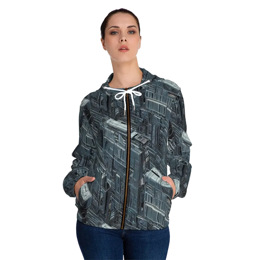 Midnight Infrastructure on Women's Full-Zip Hoodie — Front On Person