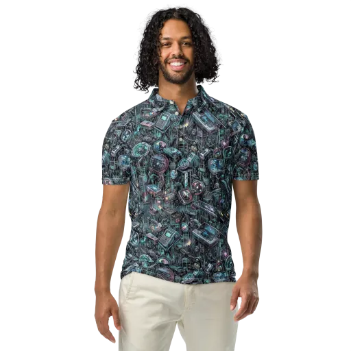 Machine Orchard on a Men's Slim Fit Polo Shirt