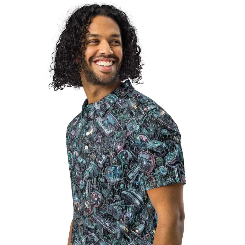 Machine Orchard on Men's Slim Fit Polo Shirt — Left Front