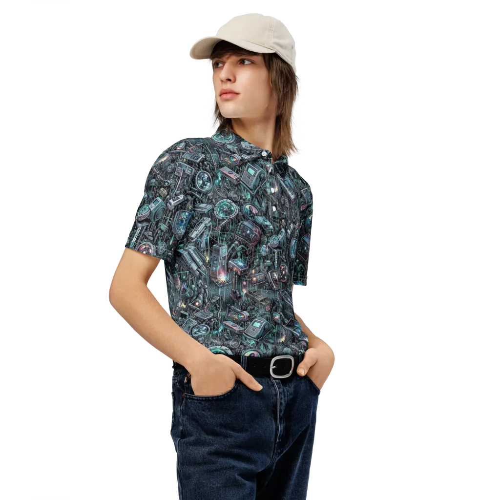Machine Orchard on Men's Slim Fit Polo Shirt — Right Front