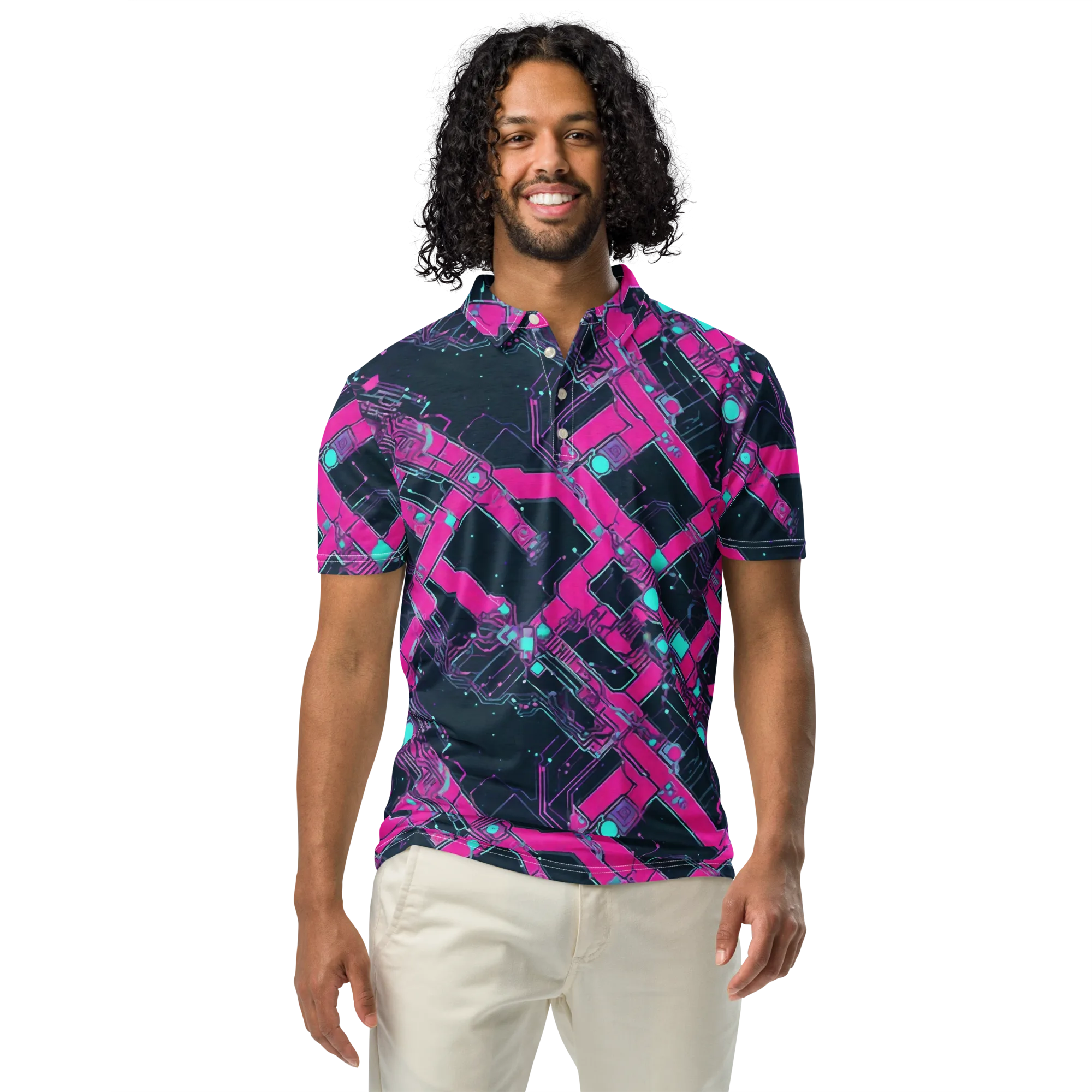 Pink Protocol on Men's Slim Fit Polo Shirt — Front