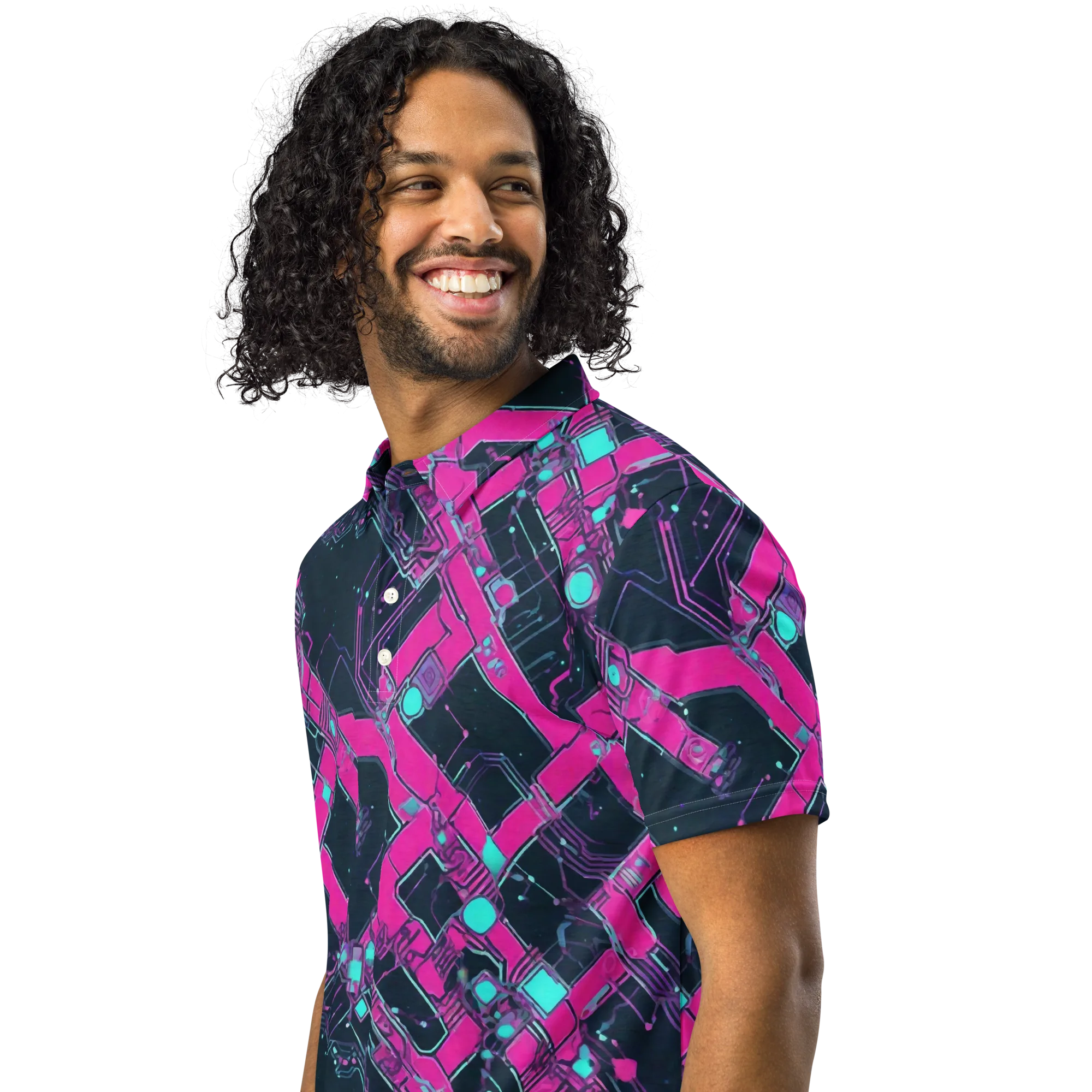 Pink Protocol on Men's Slim Fit Polo Shirt — Left Front