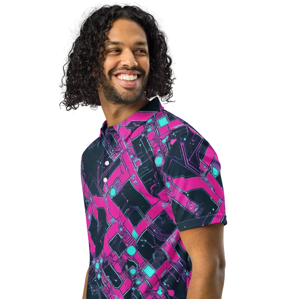 Pink Protocol on Men's Slim Fit Polo Shirt — Left Front