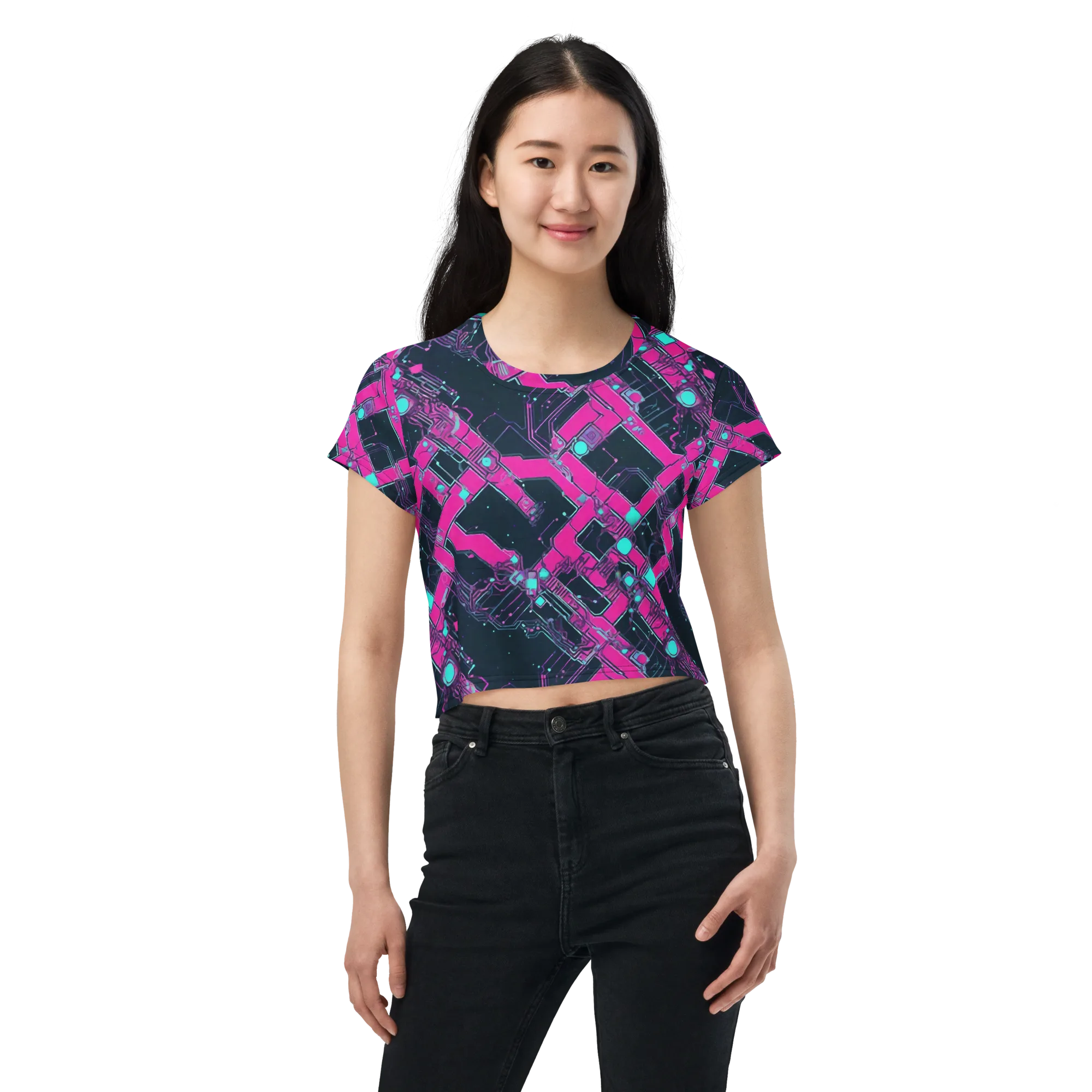 Pink Protocol on Crop Tee — Front