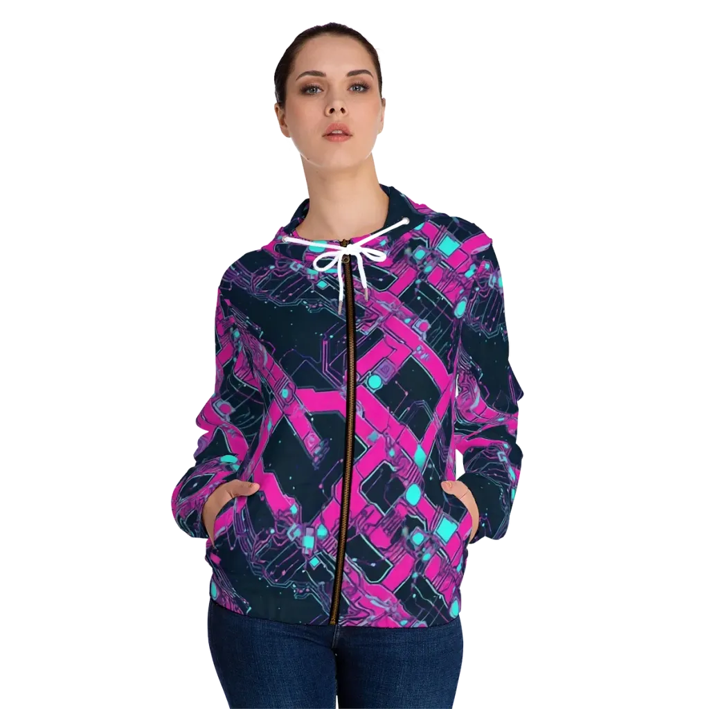 Pink Protocol on Women's Full-Zip Hoodie — Front On Person