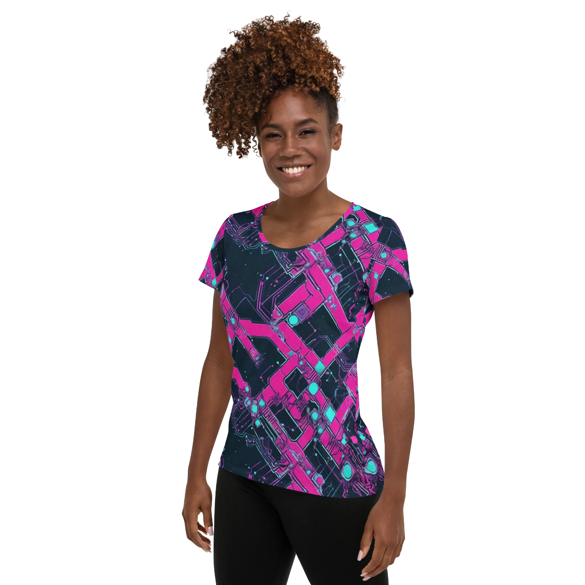 Pink Protocol on Women's Athletic T-Shirt — Left