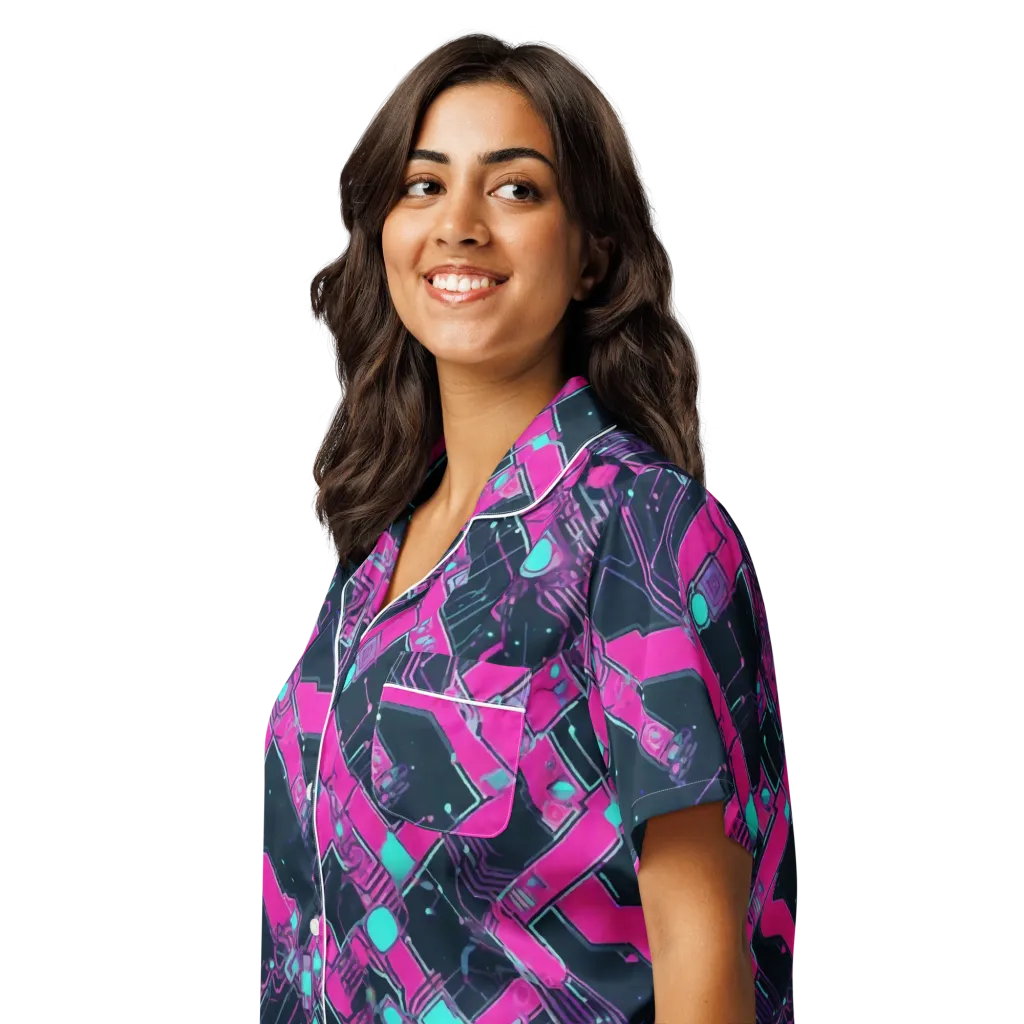 Pink Protocol on Women's Short Sleeve Pajama Top — Left Front