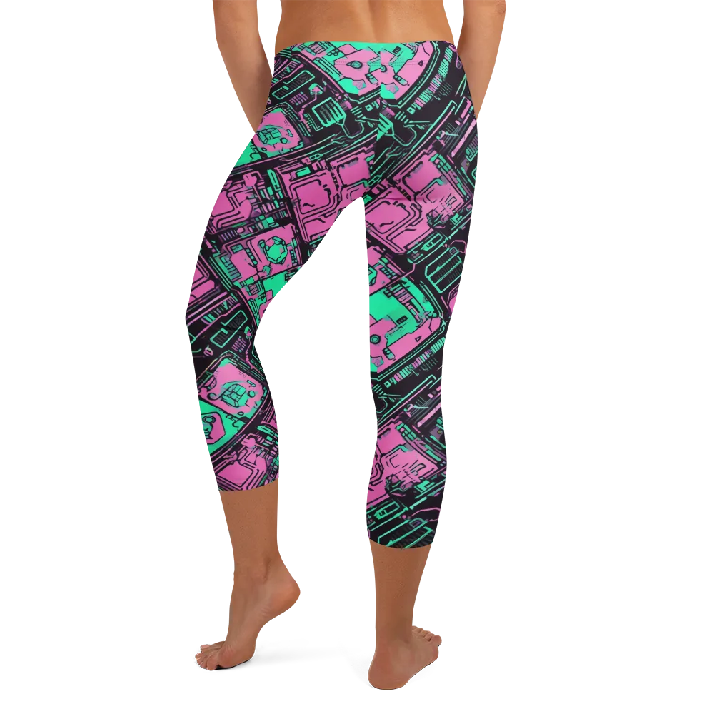 Vaporwave Voltage on Capri Leggings — Back