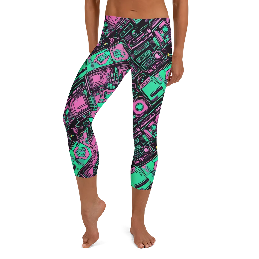 Vaporwave Voltage on Capri Leggings — Front