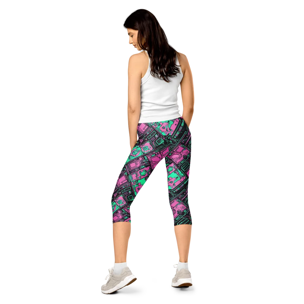 Vaporwave Voltage on Capri Leggings — Back