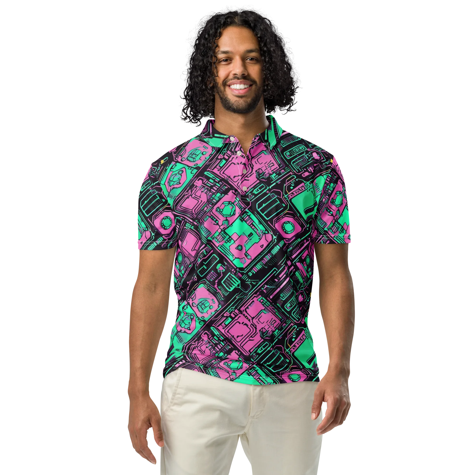 Vaporwave Voltage on Men's Slim Fit Polo Shirt — Front