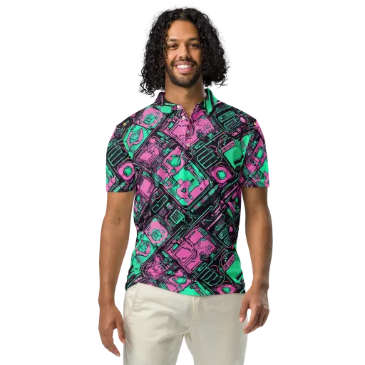 Vaporwave Voltage on a Men's Slim Fit Polo Shirt