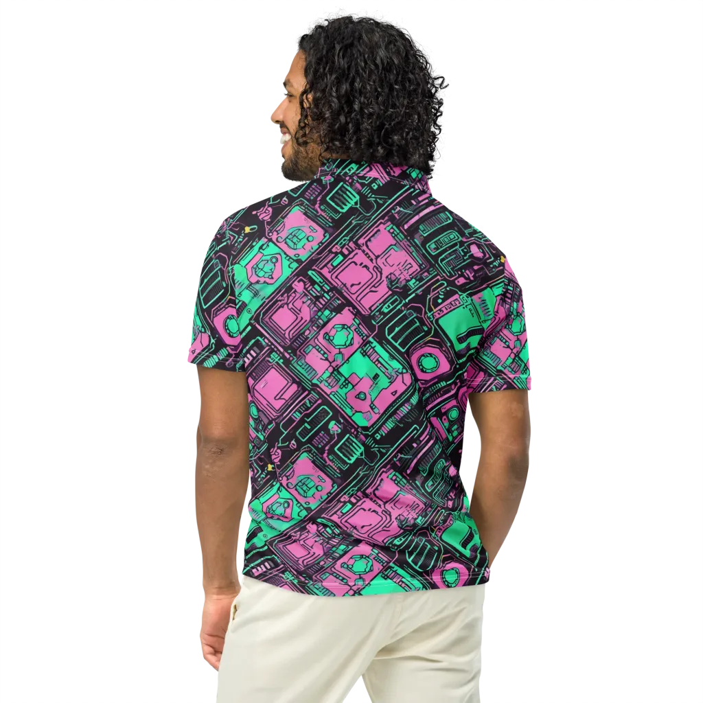 Vaporwave Voltage on Men's Slim Fit Polo Shirt — Back