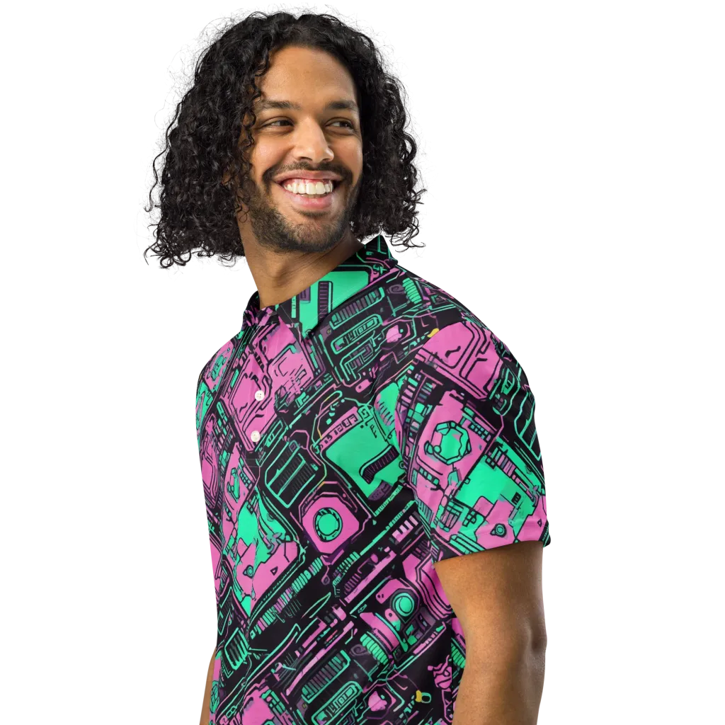 Vaporwave Voltage on Men's Slim Fit Polo Shirt — Left Front