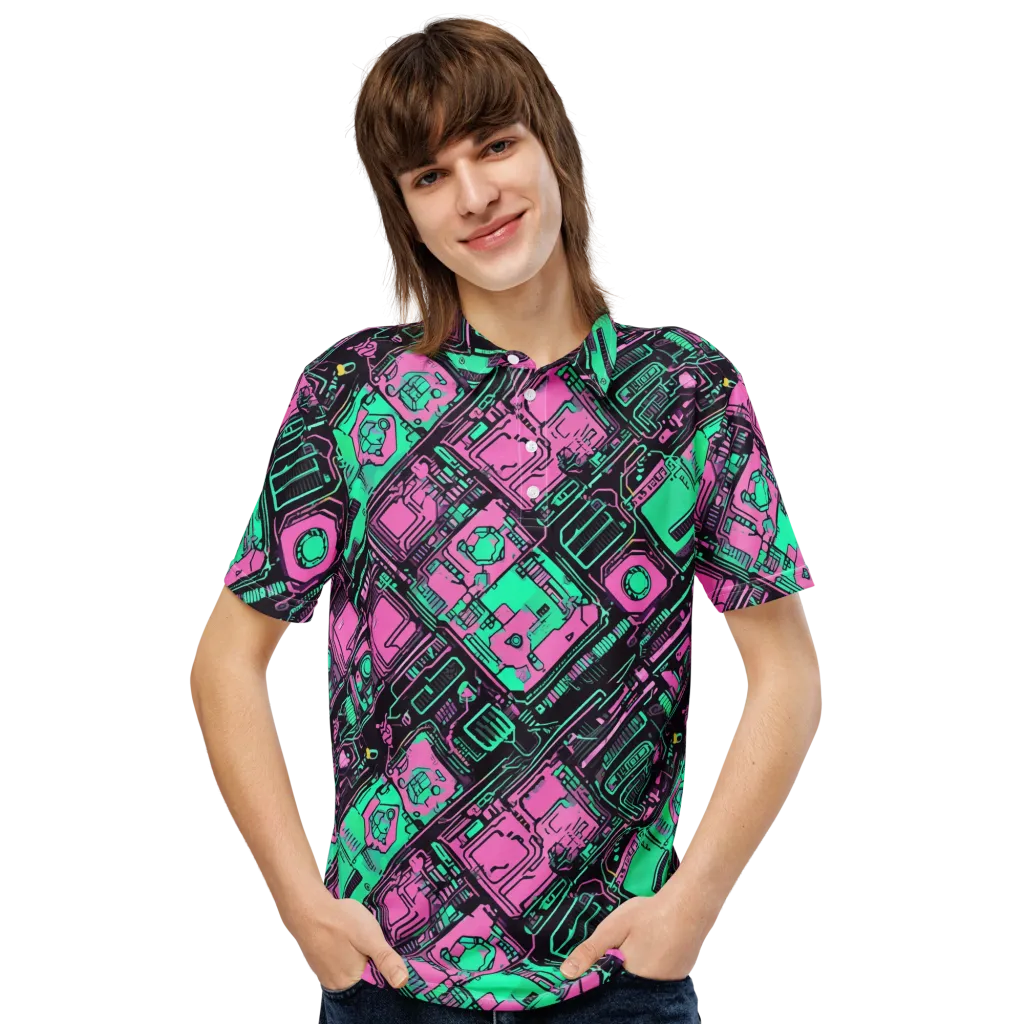 Vaporwave Voltage on Men's Slim Fit Polo Shirt — Front