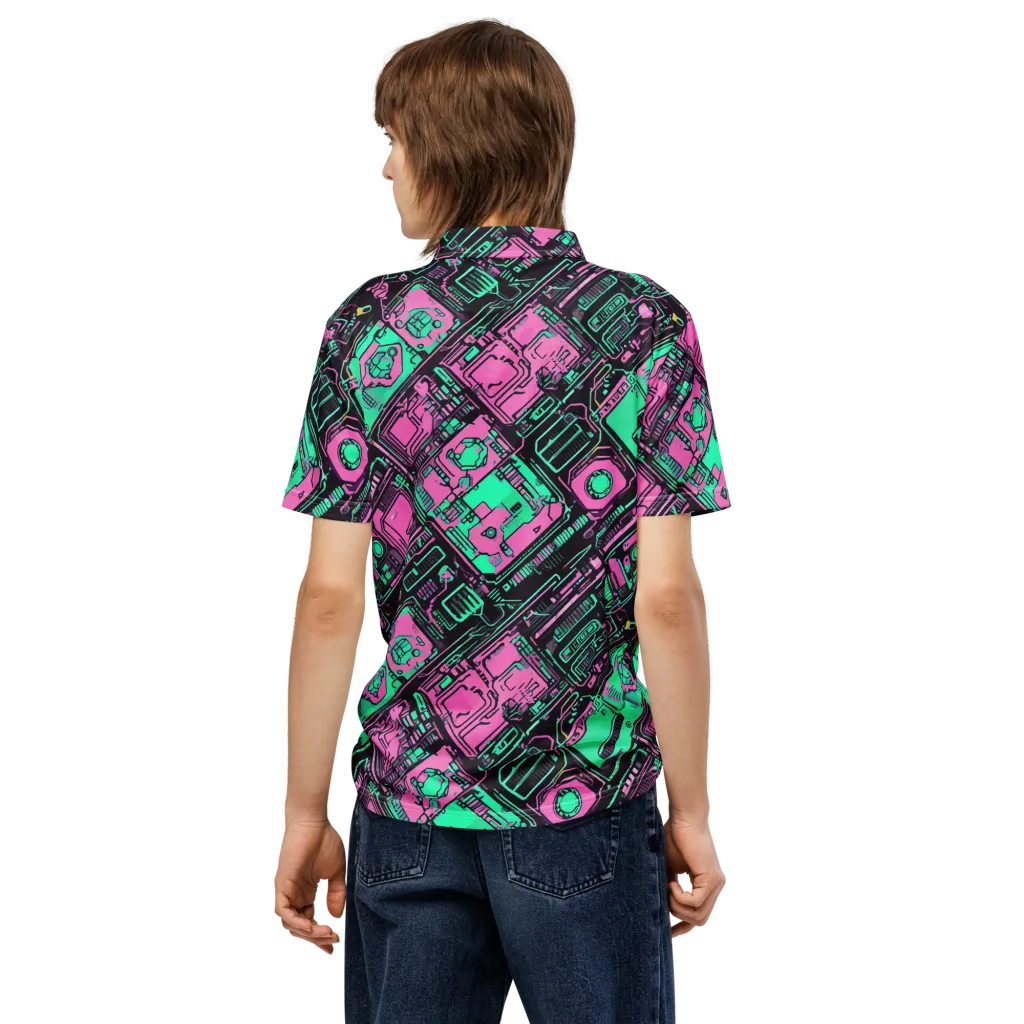 Vaporwave Voltage on Men's Slim Fit Polo Shirt — Back